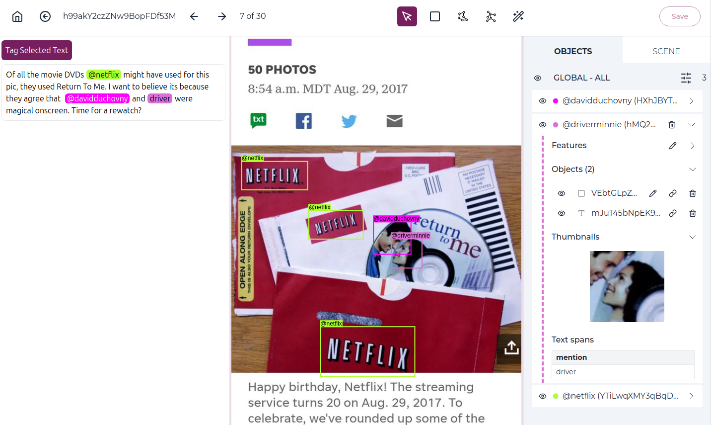 Pixano item view - EntityLinking