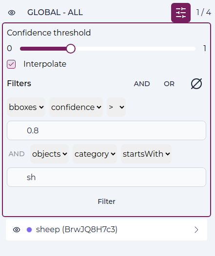 Pixano item view - objects options